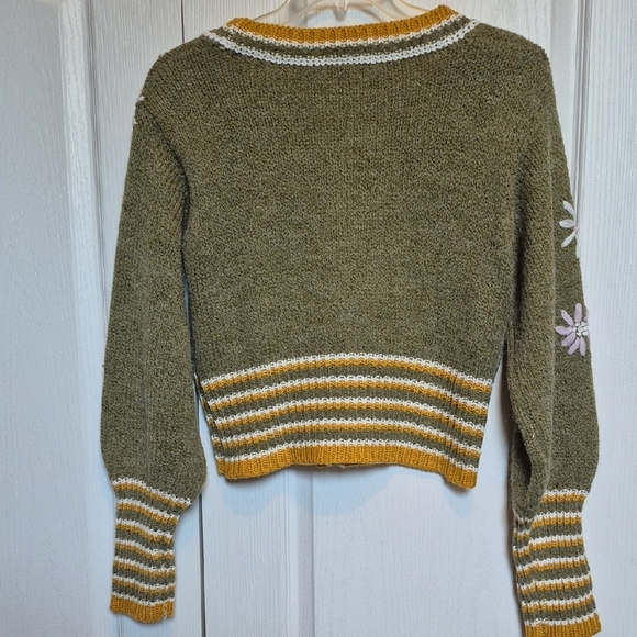Anthropologie Floral Embroidered - Olive Green Cardigan Sweater - Picture 4 of 4